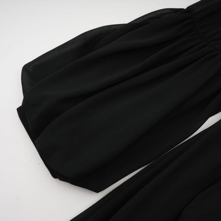 Levoire | Robe Midi Noire Plissée À Boutons Sur Le Devant