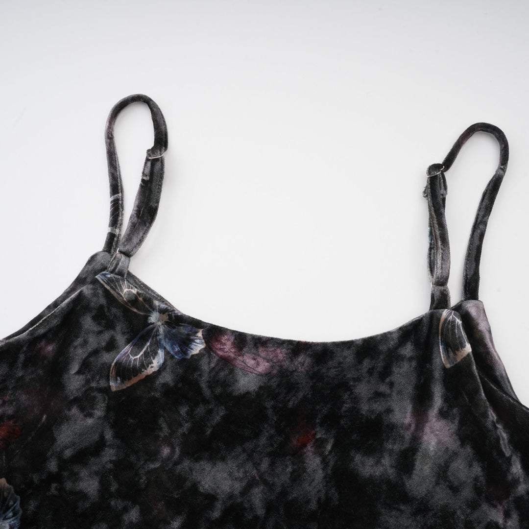 Levoire | Robe Midi En Velours À Imprimé Papillon Noir