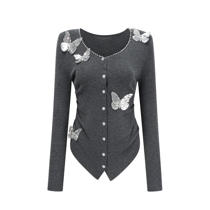 Levoire | Pull En Tricot Avec Motif Papillon En Paillettes Grises