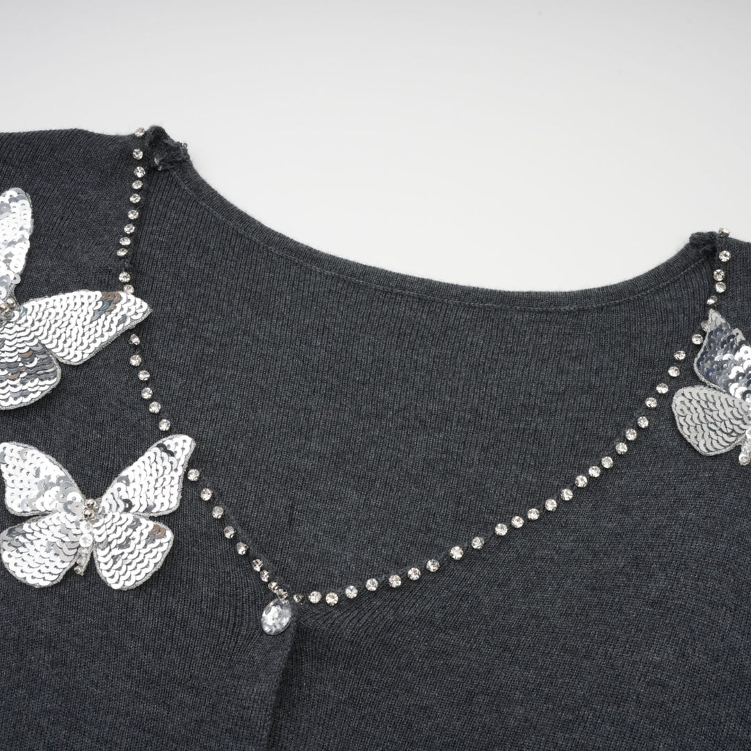 Levoire | Pull Tricot Motif Papillon En Paillettes Grises