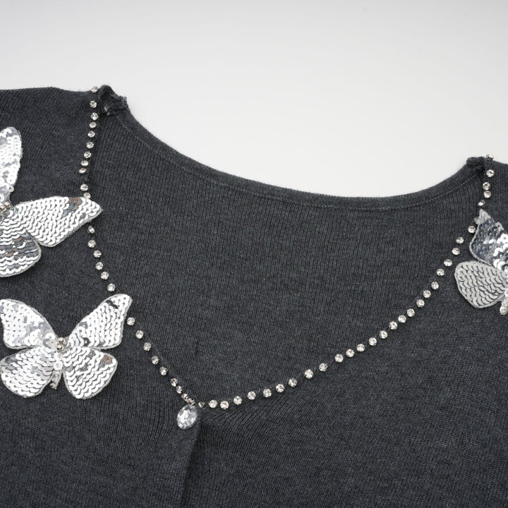Levoire | Pull Tricot Motif Papillon En Paillettes Grises