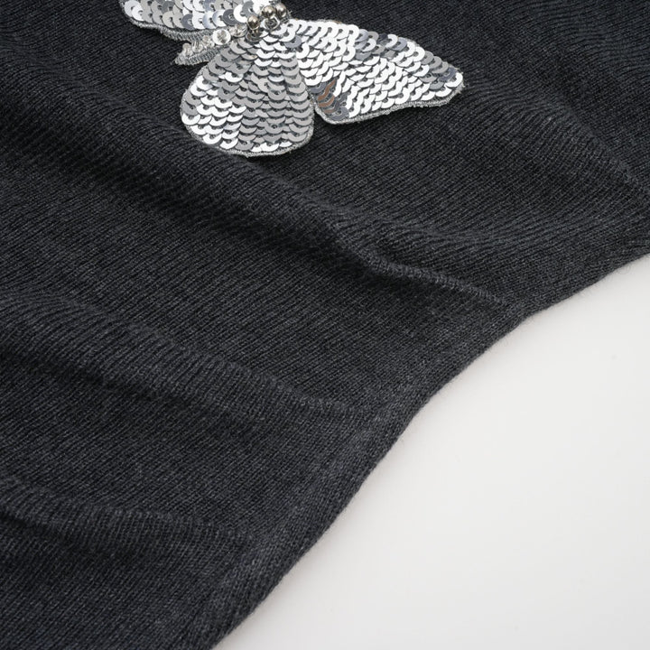 Levoire | Pull Tricot Motif Papillon En Paillettes Grises