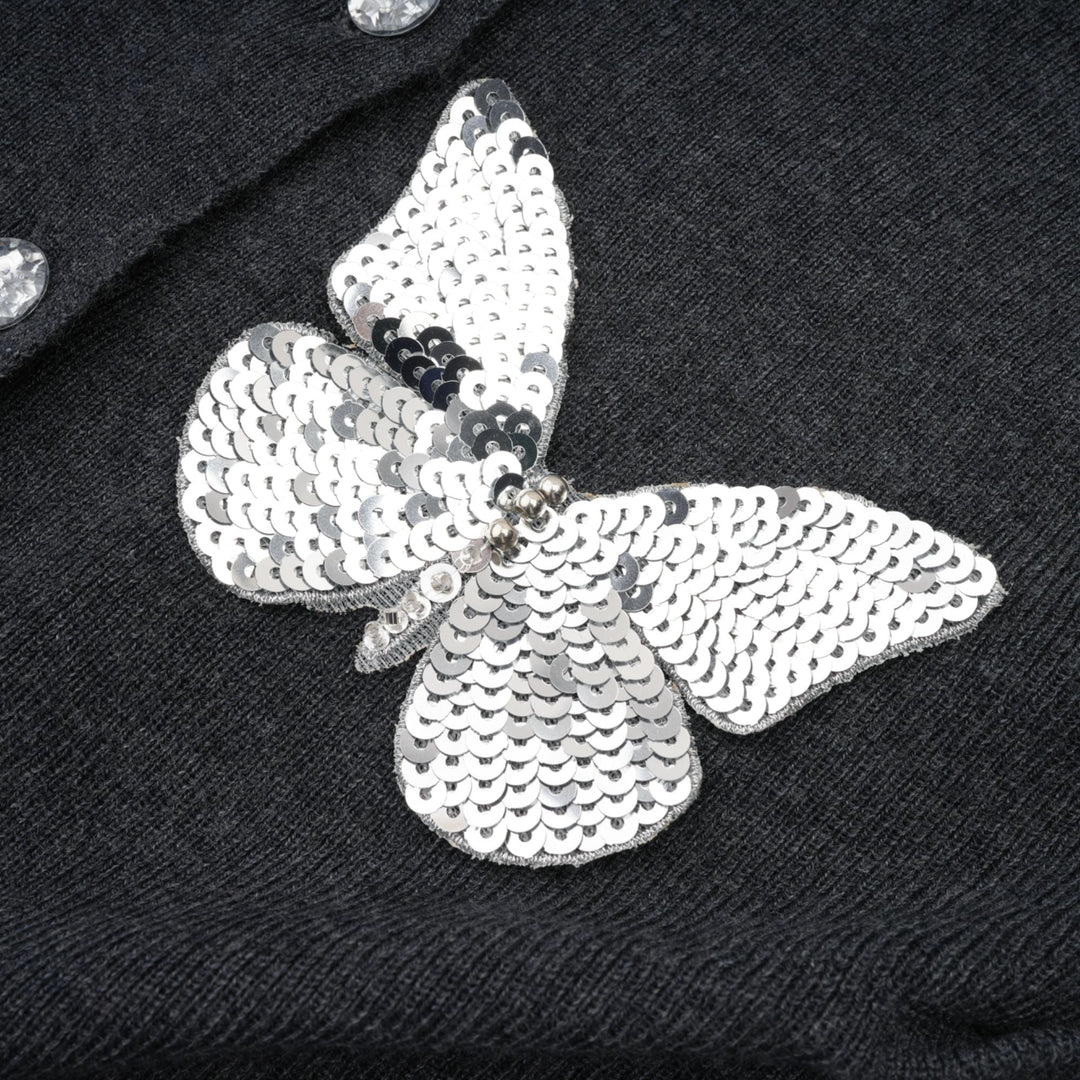 Levoire | Pull Tricot Motif Papillon En Paillettes Grises