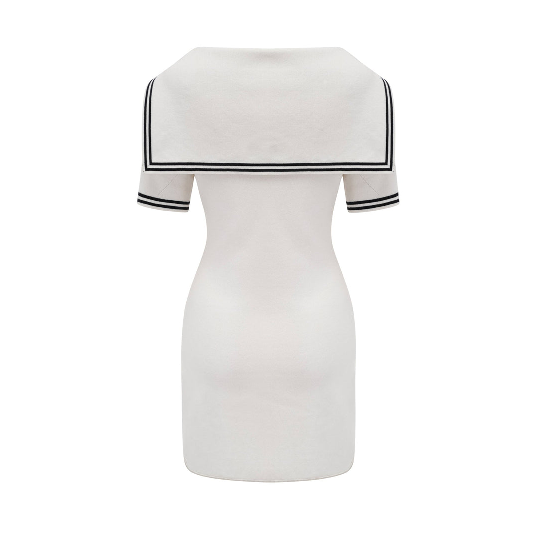 Levoire | Col Bateau Coton Manches Courtes Robe Mini