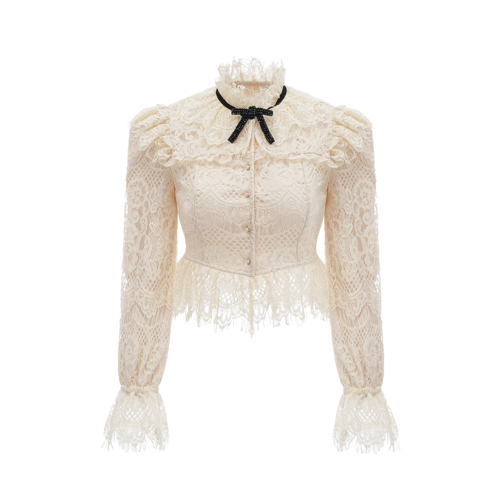 Levoire | Off White Nœud Motif Fleuri Blouse