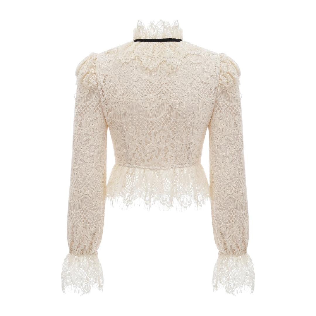 Levoire | Off White Nœud Motif Fleuri Blouse