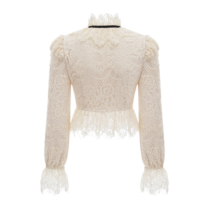 Levoire | Off White Nœud Motif Fleuri Blouse