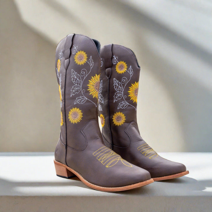 Levoire | Bottes De Cowboy Hautes Avec Impression De Tournesol Brun foncé