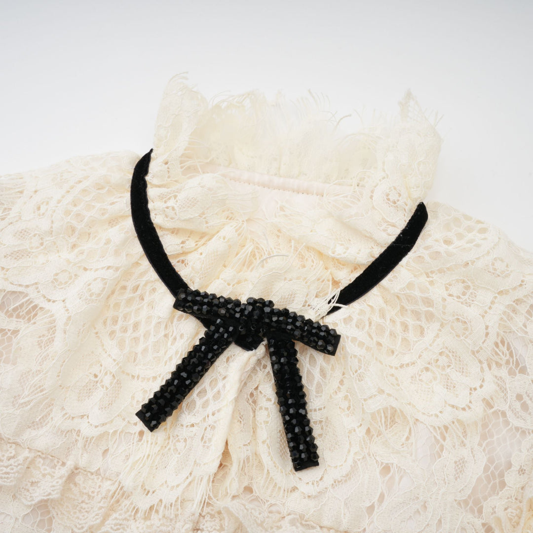 Levoire | Off White Nœud Motif Fleuri Blouse
