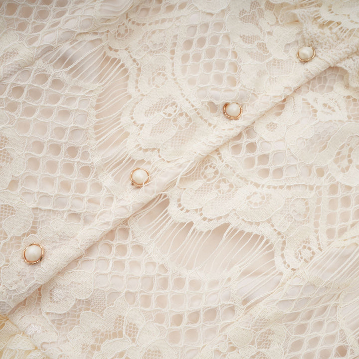 Levoire | Off White Nœud Motif Fleuri Blouse