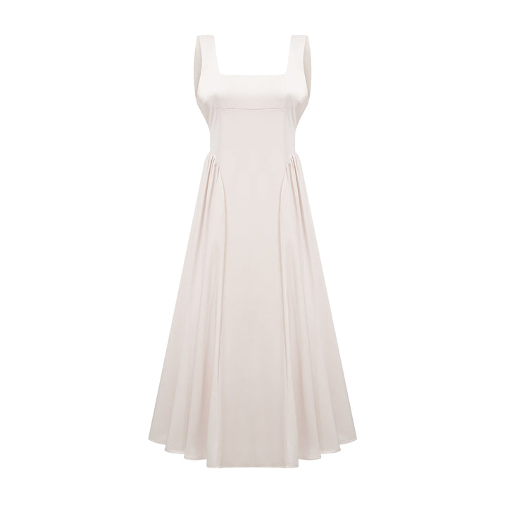 Levoire | Robe Midi Plissée À Col Rectangulaire Blanc