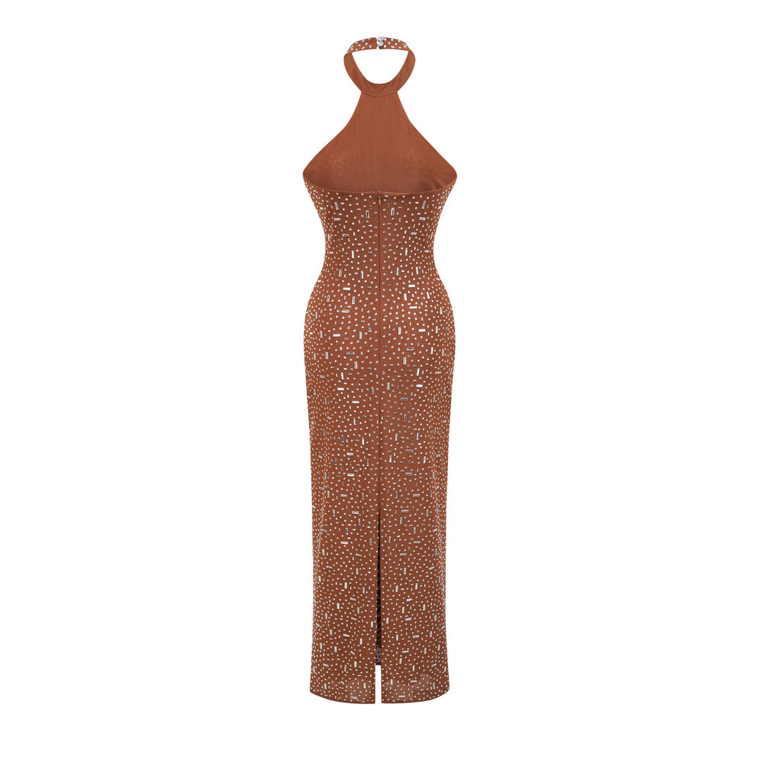 Levoire | Robe Maxi Bodycon À Dos Nu Ornée De Brun