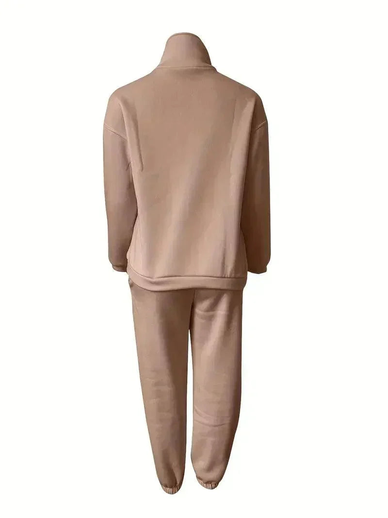 Levoire | Ensemble Jogger Demi Zip Taille Élastique Ensemble De Sudation Tenues De Sport Femme Khaki