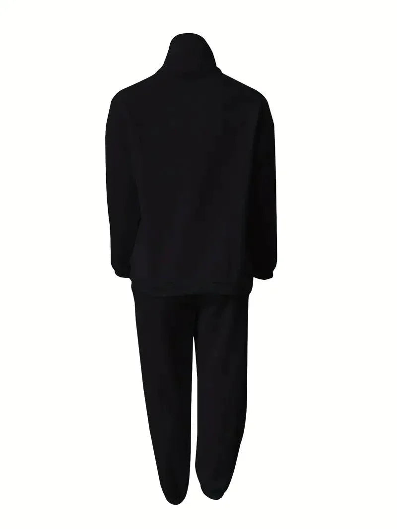 Levoire | Ensemble Jogger Demi Zip Taille Élastique Ensemble De Sudation Tenues De Sport Femme Noir