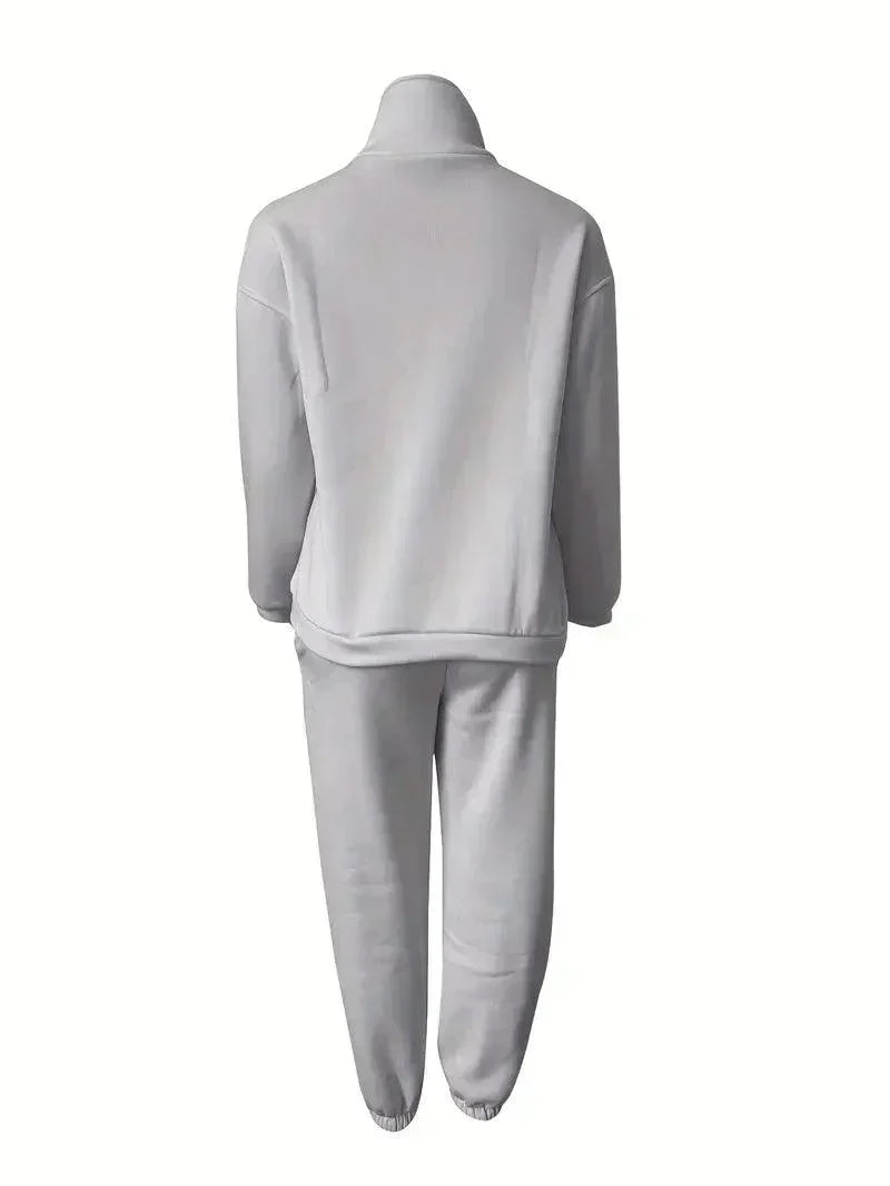Levoire | Ensemble Jogger Demi Zip Taille Élastique Ensemble De Sudation Tenues De Sport Femme Gris
