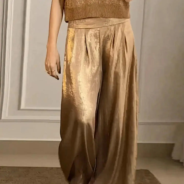 Levoire | Pantalon Long Avec Taille Haute Élastique Or