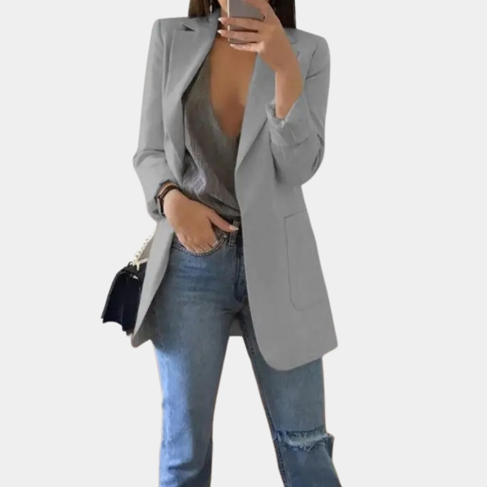 Levoire | Classique Veste Longue À Front Ouvert Pour Femmes Gris