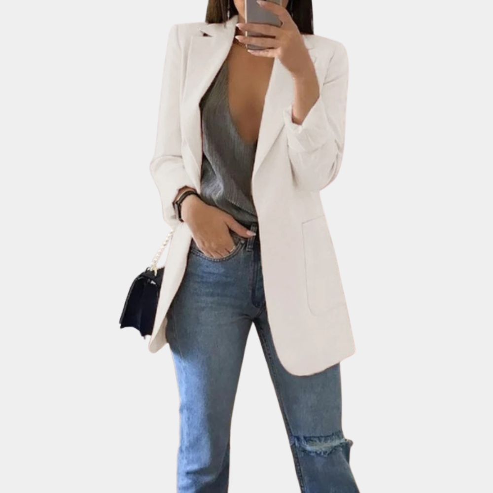 Levoire | Classique Veste Longue À Front Ouvert Pour Femmes Blanc