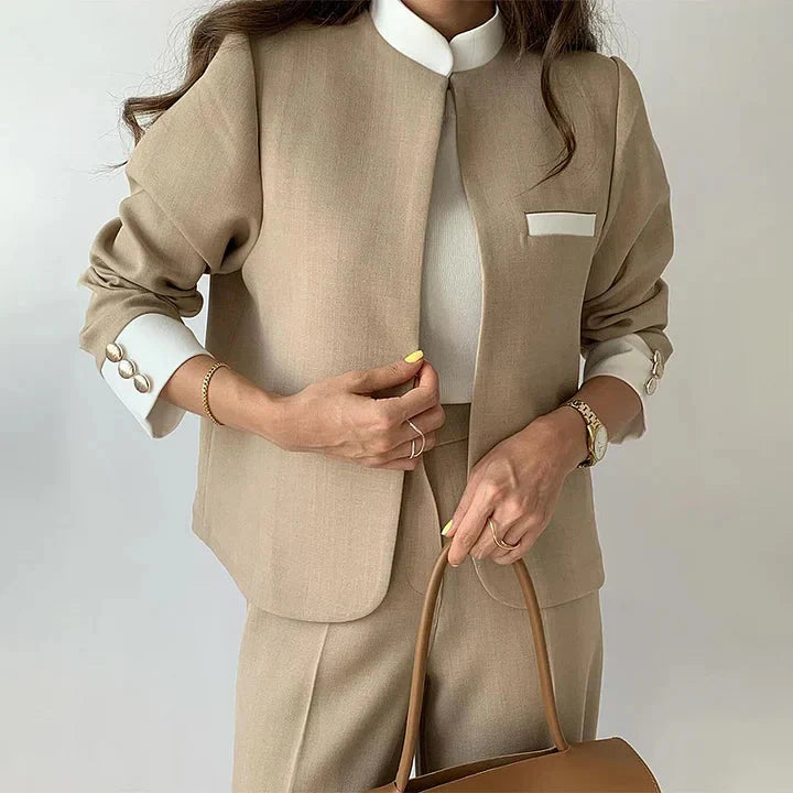 Levoire | Taille Haute Jambes Larges Ensemble Deux Pièces Blazer Et Pantalon Beige