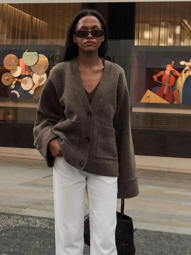 Levoire | Décolleté En V Gilet À Poches Boutonné Gilet En Tricot Braun