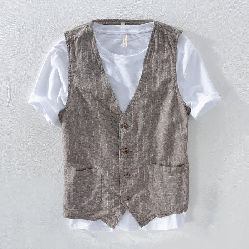 Levoire | Homme Gilet Look Lin Rayé Gris
