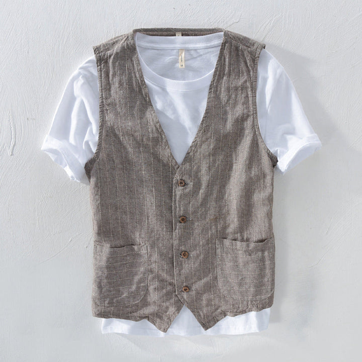 Levoire | Homme Gilet Look Lin Rayé Gris