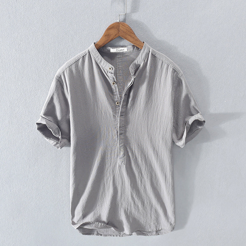 Levoire | Chemise En Lin Pour Hommes Avec Col Montant Gris