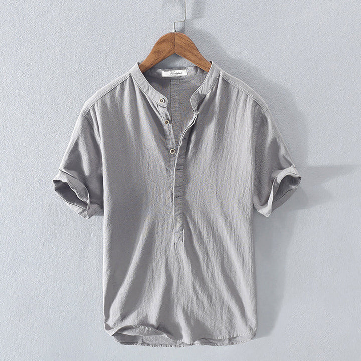 Levoire | Chemise En Lin Pour Hommes Avec Col Montant Gris
