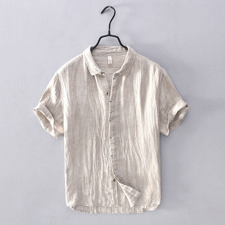 Levoire | Chemise À Manches Courtes Pour Hommes Avec Col Montant Beige