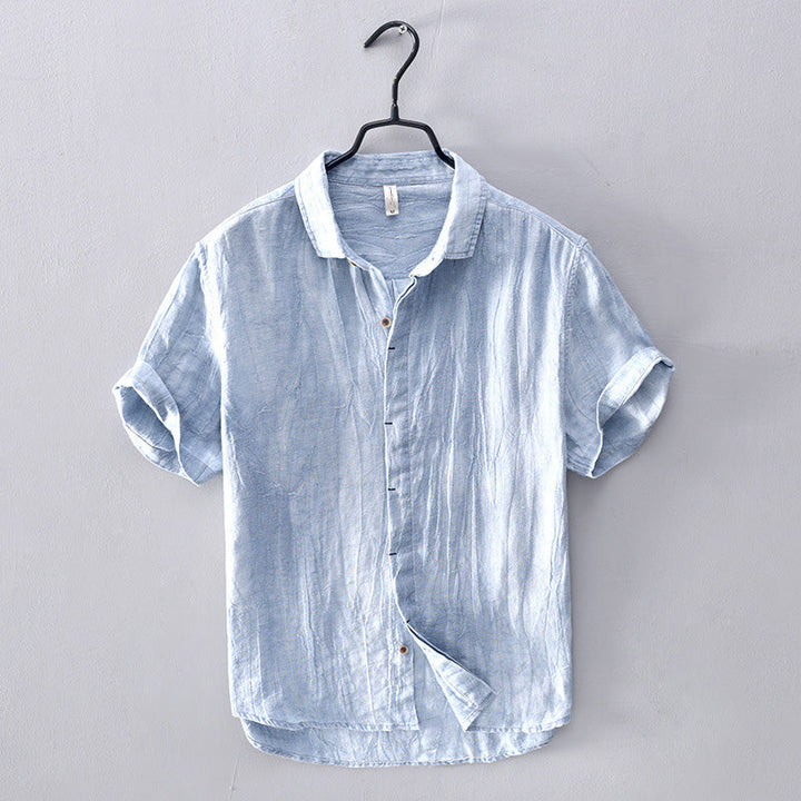 Levoire | Chemise À Manches Courtes Pour Hommes Avec Col Montant Bleu