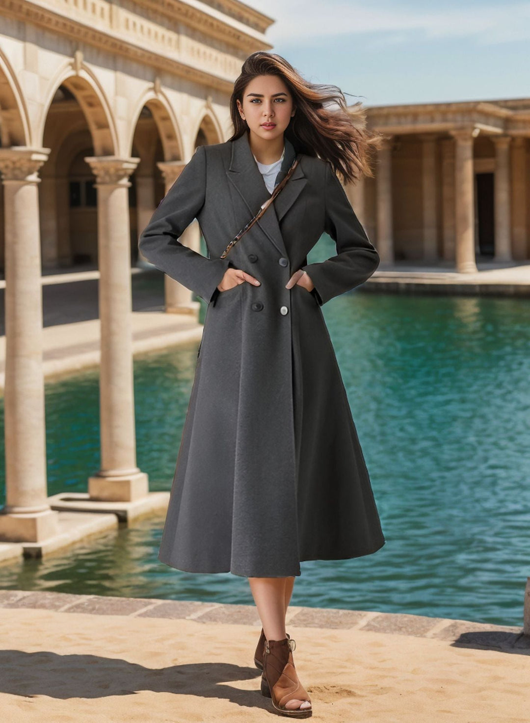 Levoire | Manteau Long Élégant À Double Bouton Pour Femmes Gris