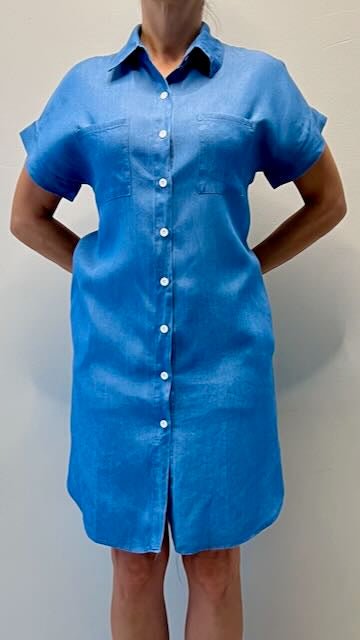 Levoire | Manches Courtes Robe Chemise À Coupe Décontractée À Fermeture À Boutons Azurblaue