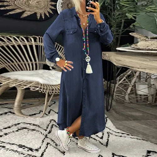 Levoire | Robe Chemise À Manches Longues Avec Fermeture À Boutons Maxi Dress