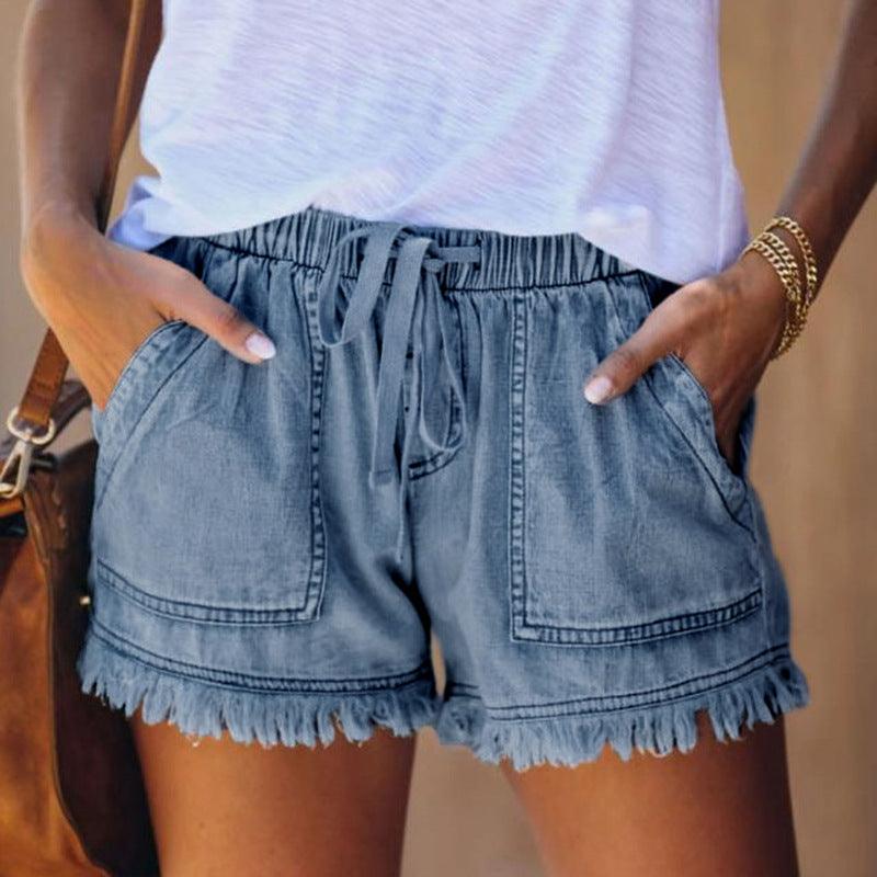 Levoire | Short Court Cordon Taille Élastique Mini Shorts Vêtements Pour Femmes Marine