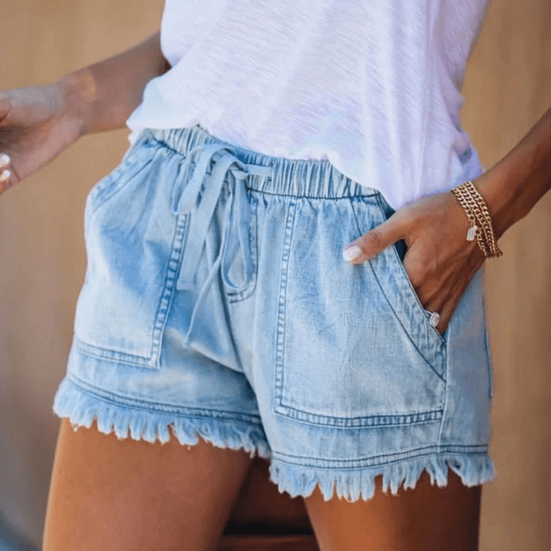 Levoire | Short Court Cordon Taille Élastique Mini Shorts Vêtements Pour Femmes Bleu