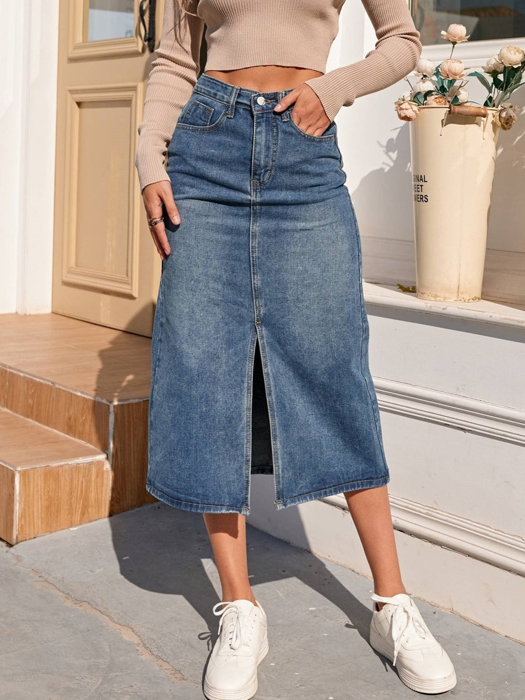Levoire | Jupe Taille Haute Fendue Jupe Crayon Midi Jupe