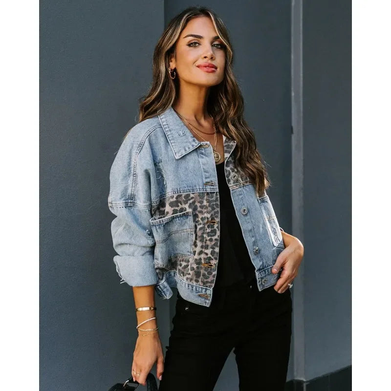 Levoire | Veste En Denim Léopard Élégant