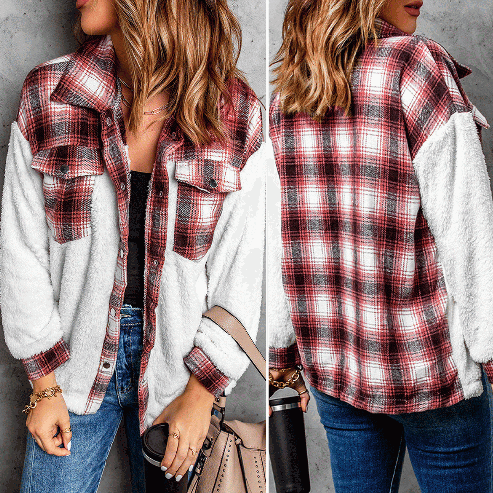 Levoire | Chemise En Polaire À Carreaux Chaude Pour Femmes Rouge Blanc