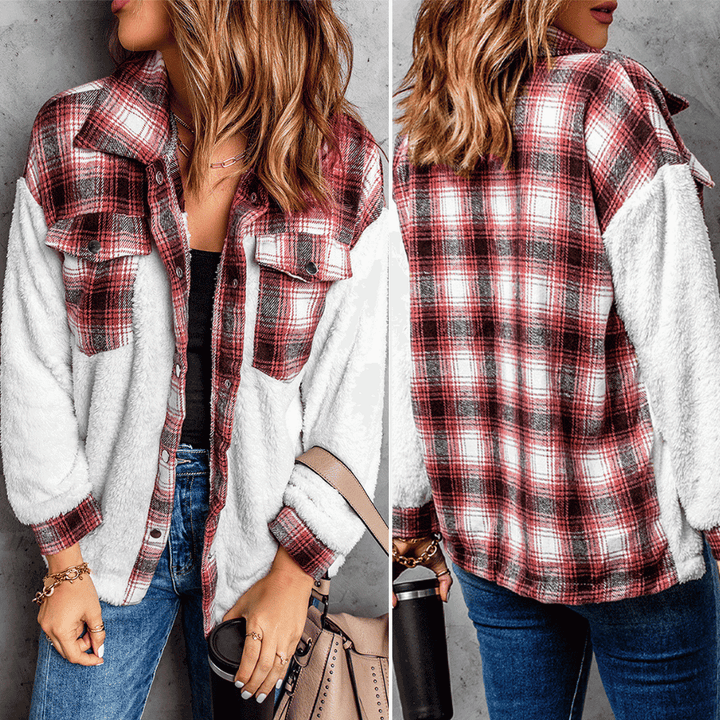 Levoire | Chemise En Polaire À Carreaux Chaude Pour Femmes Rouge Blanc