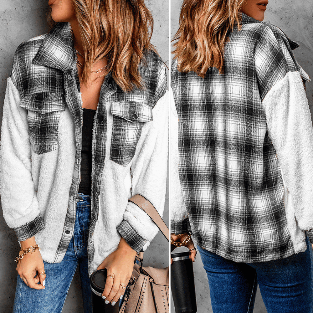 Levoire | Chemise En Polaire À Carreaux Chaude Pour Femmes Gris Blanc
