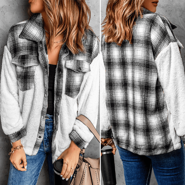 Levoire | Chemise En Polaire À Carreaux Chaude Pour Femmes Gris Blanc