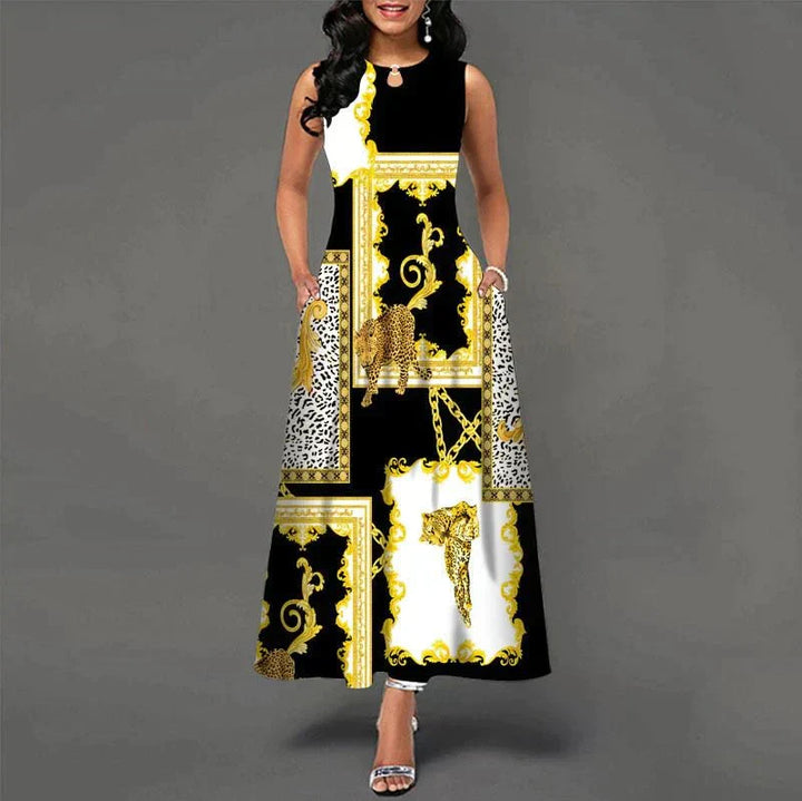 Levoire | Robe d'été élégante sans manches avec poches Noir Or