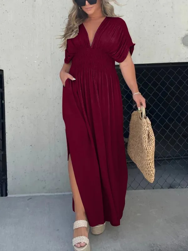 Levoire | Élégant Robe Maxi À Décolleté En V Pour Femmes Rouge vin
