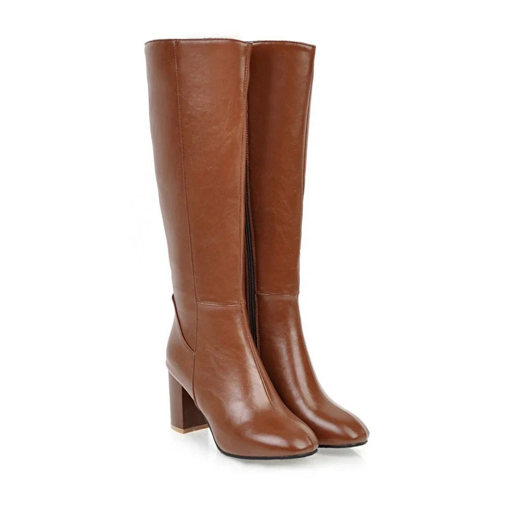 Levoire | Bottes À Talons Pour Femmes À Hauteur De Genou Avec Fermeture Éclair Braun