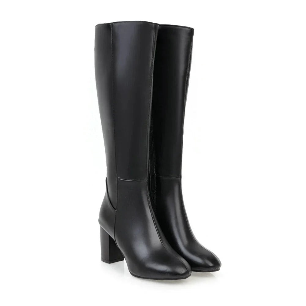 Levoire | Bottes À Talons Pour Femmes À Hauteur De Genou Avec Fermeture Éclair Noir
