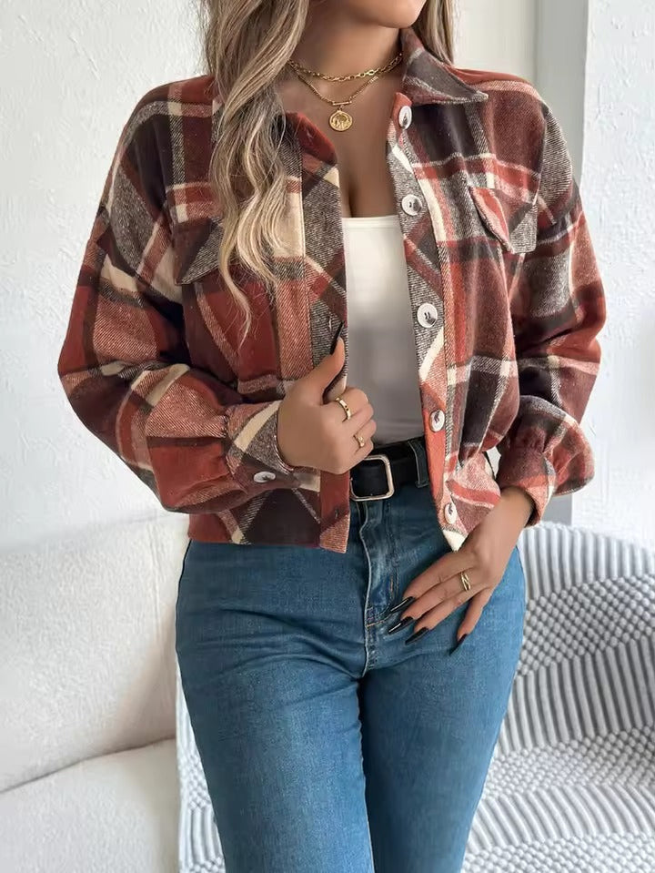 Levoire | Veste À Carreaux Courte Avec Boutons Orange