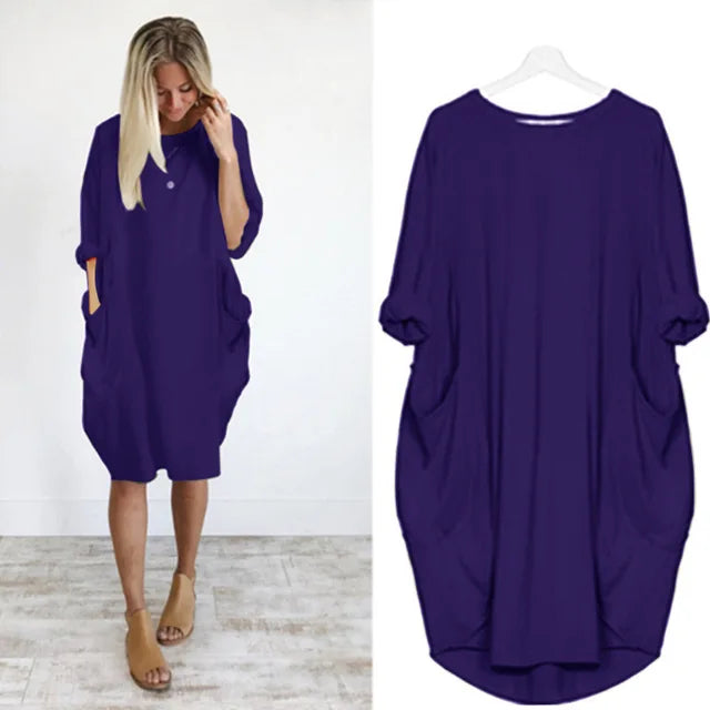 Levoire | Robe Confortable Avec Poches Bleu royal