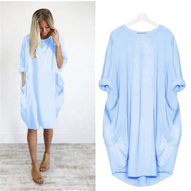Levoire | Robe Confortable Avec Poches Bleu