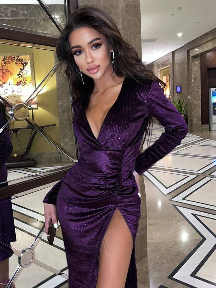 Levoire | Robe À Manches Longues V Avec Ventilation Latérale Violet
