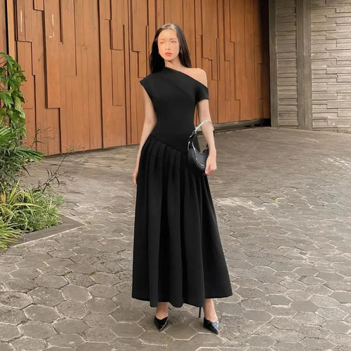 Levoire | Robe Maxi Noire Élégante À Une Épaule